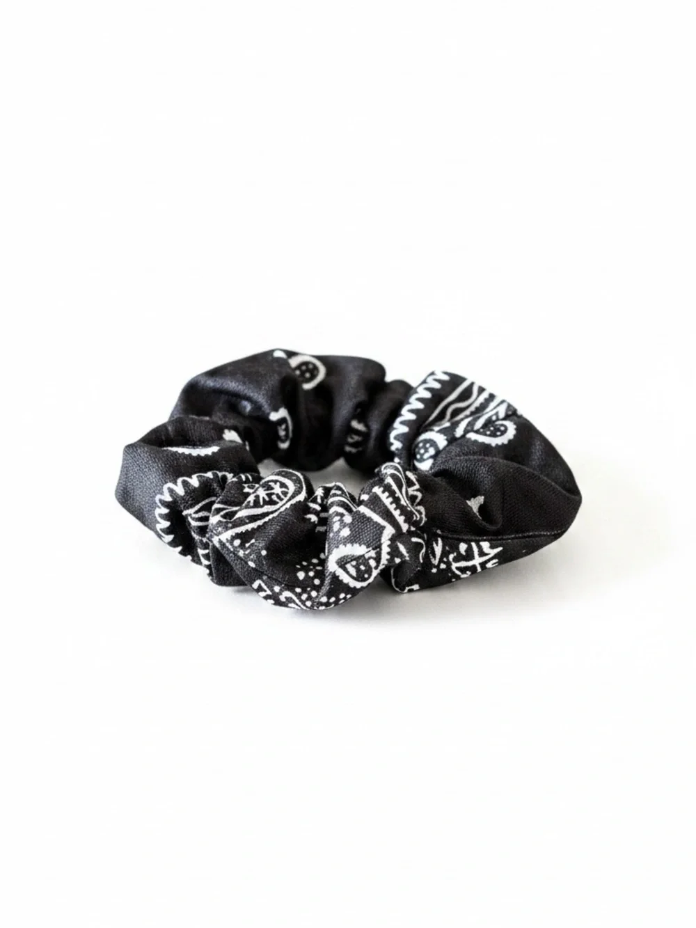 Black & White Paisley Print Bandana Floral Flower Western Hair Tie Scrunchie